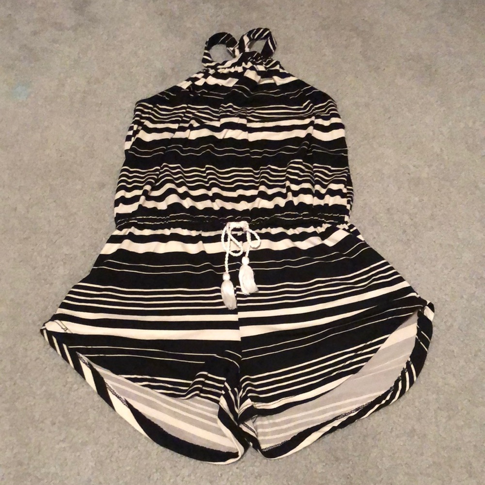 Poof New York Black & White Striped Romper